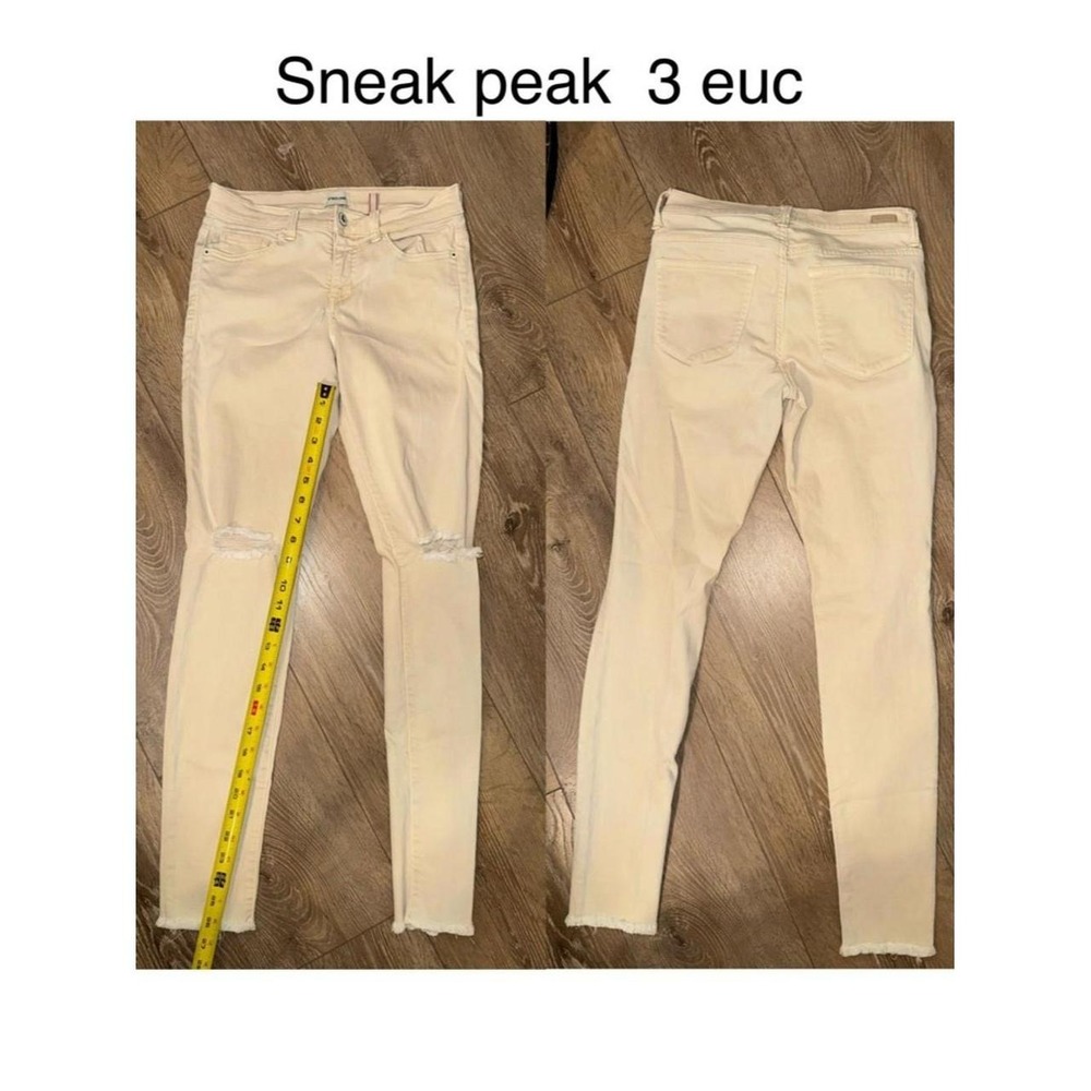 Sneak Peek Cream Distressed Skinny Jeans Frayed Hem Womens Size 3 26
